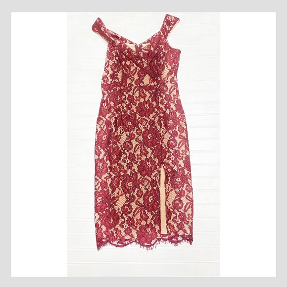 LuLu’s Wine Colored Lace Nude Underlay Midi Dress - Picture 1 of 8